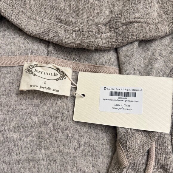 Joyfolie Baylee Hooded Sleeveless Jumpsuit small Drawstring Waist heather taupe - Picture 3 of 15